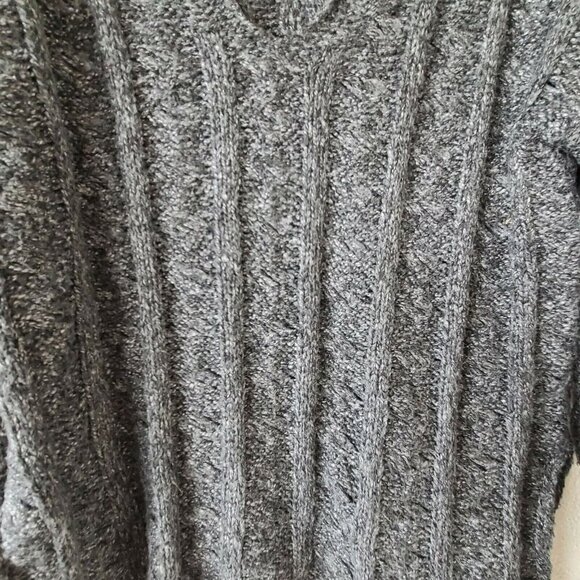 John + Jenn by Line Cable Knit Sweater Marled Gray V-Neck Size Large - Picture 5 of 11